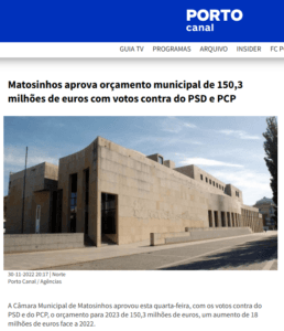 Matosinhos aprova orçamento municipal de 150,3 milhões de euros com votos contra do PSD e PCP