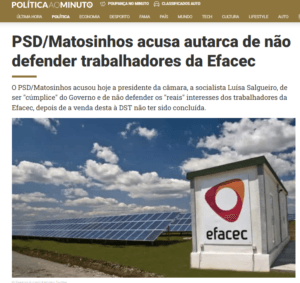 PSD/Matosinhos acusa autarca de não defender trabalhadores da Efacec