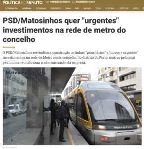 PSD/Matosinhos quer “urgentes” investimentos na rede de metro do concelho