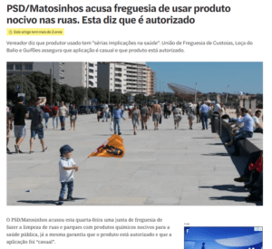 PSD/Matosinhos acusa freguesia de usar produto nocivo nas ruas. Esta diz que é autorizado