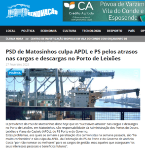 PSD de Matosinhos culpa APDL e PS pelos atrasos nas cargas e descargas no Porto de Leixões