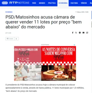 PSD/Matosinhos acusa câmara de querer vender 11 lotes por preço “bem abaixo” do mercado