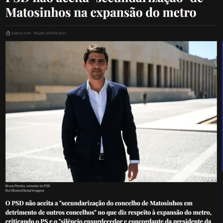 PSD não aceita “secundarização” de Matosinhos na expansão do metro
