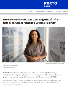 PSD de Matosinhos diz que Luísa Salgueiro só crítica falta de segurança “quando o Governo é do PSD”