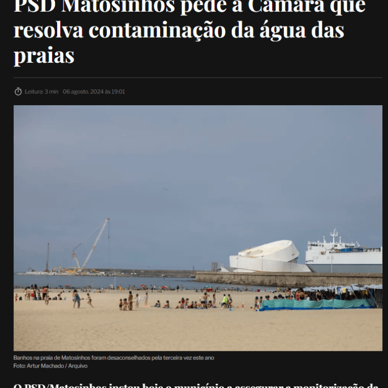 PSD Matosinhos pede à Câmara que resolva contaminação da água das praias