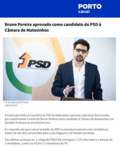 Bruno Pereira aprovado como candidato do PSD à Câmara de Matosinhos