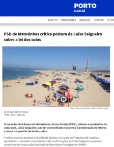 PSD de Matosinhos critica postura de Luísa Salgueiro sobre a lei dos solos
